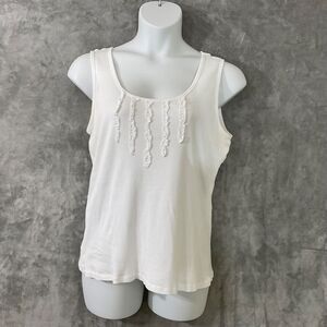 LAURA ASHLEY  weekends ribbed tank blouse top women’s plus size 16  white ruffle